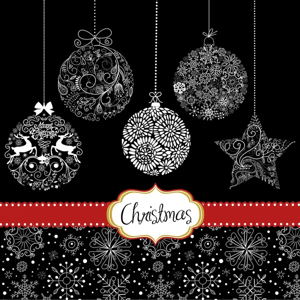 Ornamenti natalizi in bianco e nero — Vettoriale Stock