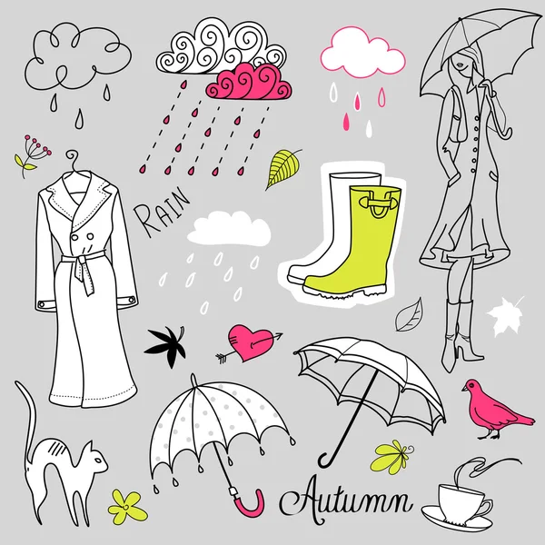 Rainy autumn days doodles — Stock Vector