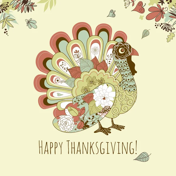Happy Thanksgiving beautiful turkey card — Stock Vector