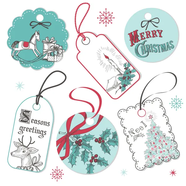 Vintage Red and Blue Christmas tags — Stock Vector