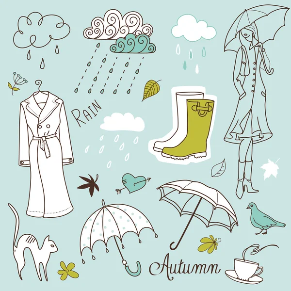 多雨的秋天天涂鸦 — 图库矢量图片
