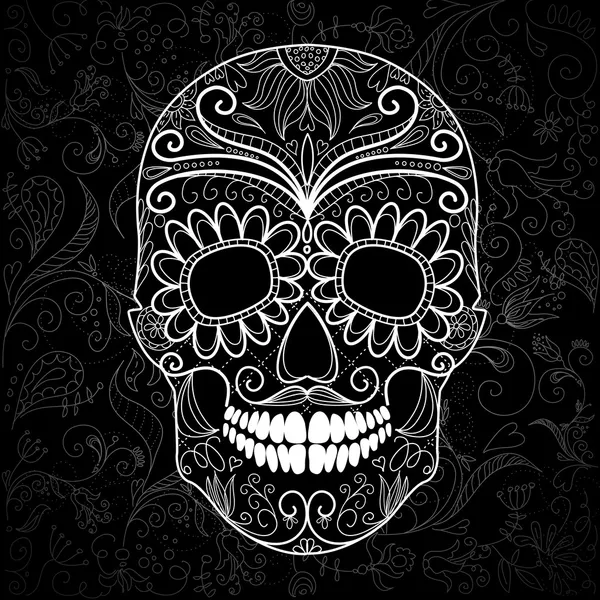 Día de los Muertos Cráneo blanco y negro — Vector de stock