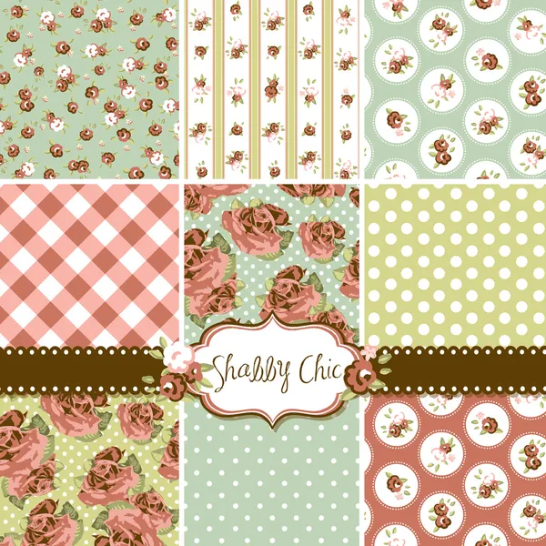 Shabby Chic Rose Patrones y fondos sin costuras. Ideal para imprimir en tela y papel o chatarra de reserva . — Archivo Imágenes Vectoriales