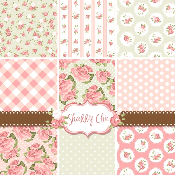 Shabby Chic Rose Padrões e fundos sem costura. Ideal para impressão em tecido e papel ou sucata de reserva . — Vetor de Stock