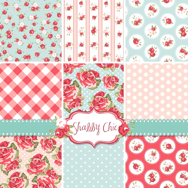 Shabby Chic Rose Patterns e sfondi senza soluzione di continuità. Ideale per la stampa su tessuto e carta o prenotazione di rottami . — Vettoriale Stock