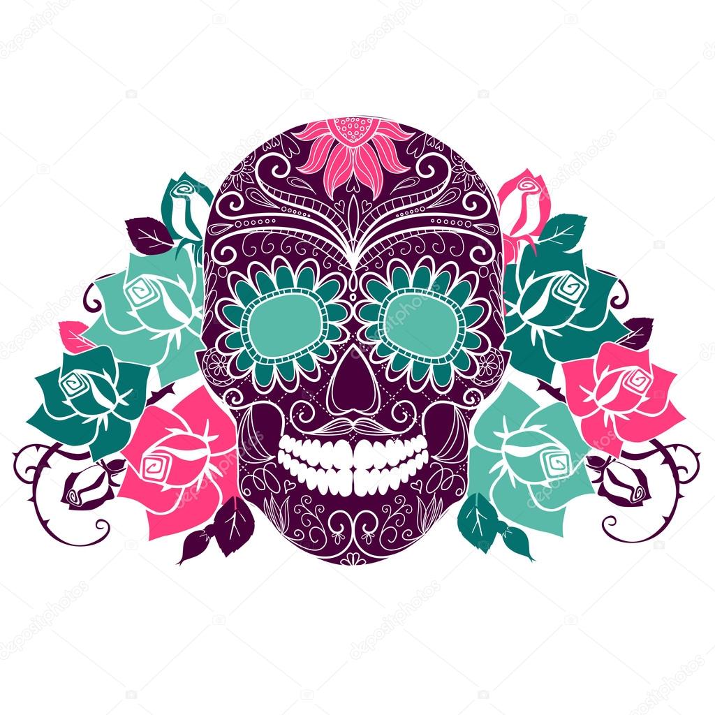 Download cráneo y rosas, día colorido de la tarjeta de muertos ...