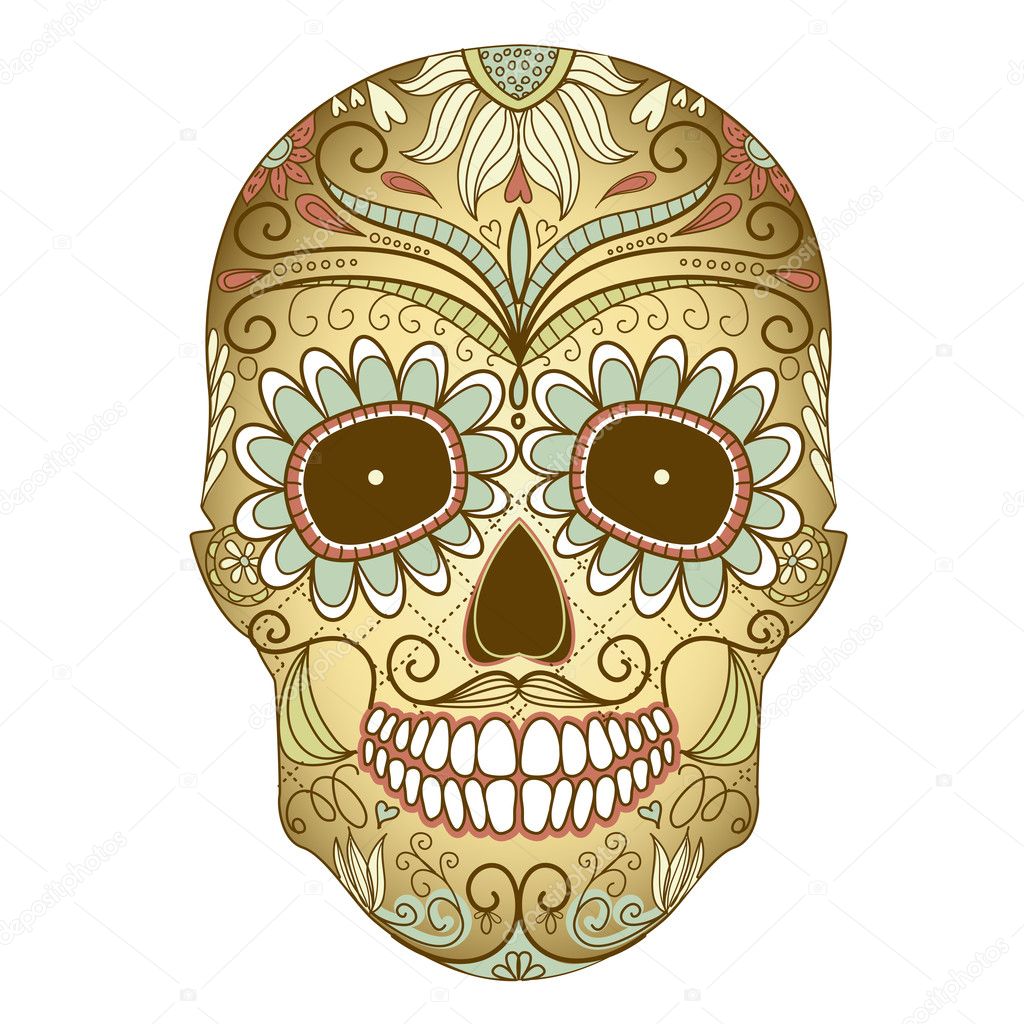 Day of The Dead colorful Skull with floral ornament