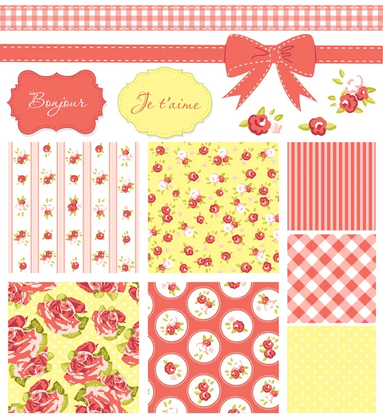 Vintage Rose Pattern, cornici e simpatici sfondi senza cuciture . — Vettoriale Stock