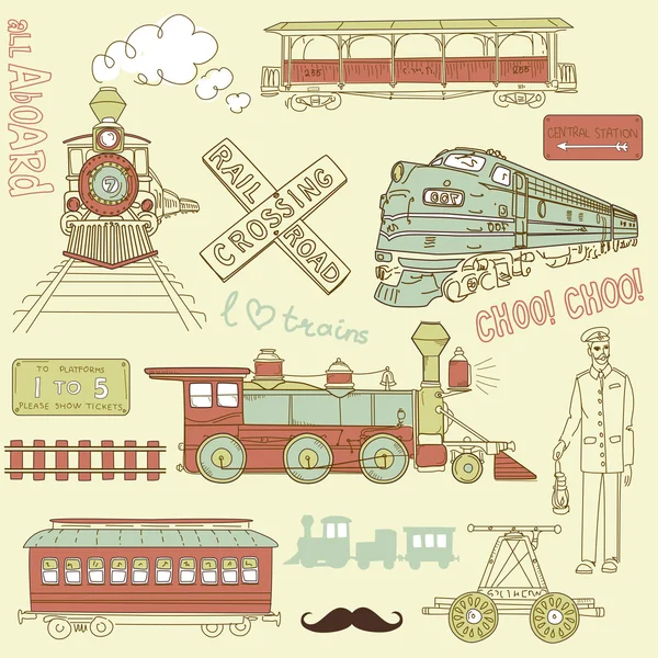 Samles patrón vintage trenes — Archivo Imágenes Vectoriales