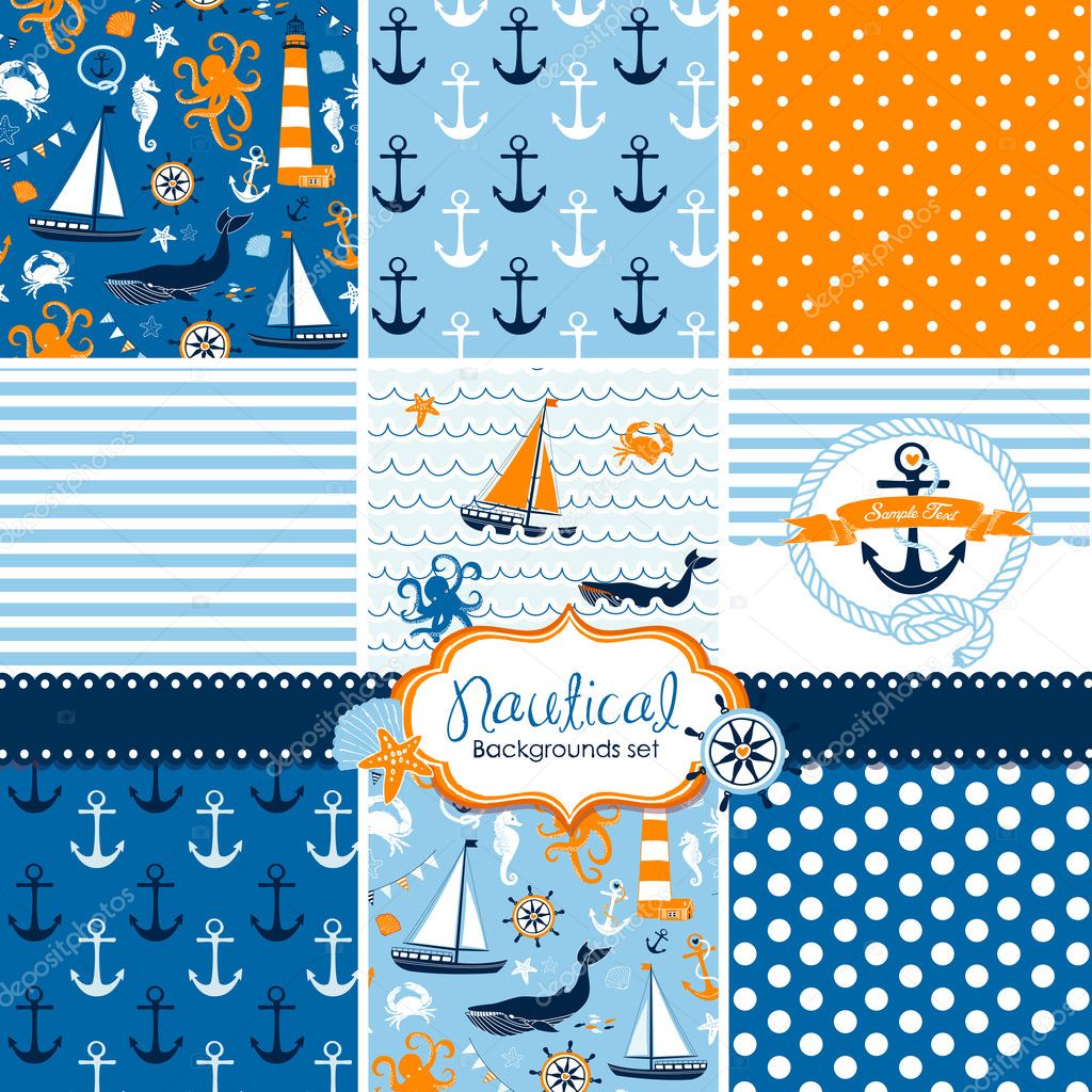 Set of 9 nautical backgrounds