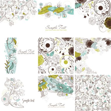 küme sevimli çiçek tebrik kartları