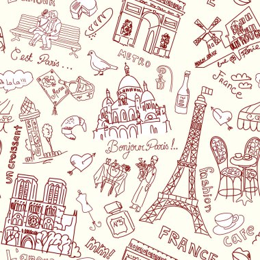 Paris seamless doodles background clipart