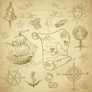 Doodle deniz vintage öğeler