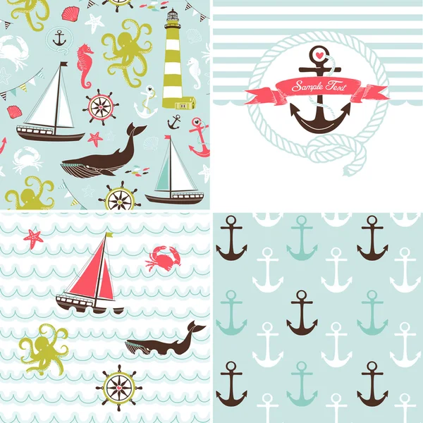 Set of 4 nautical backgrounds — Stock Vector