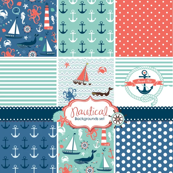 Set of 9 nautical backgrounds — Stock Vector