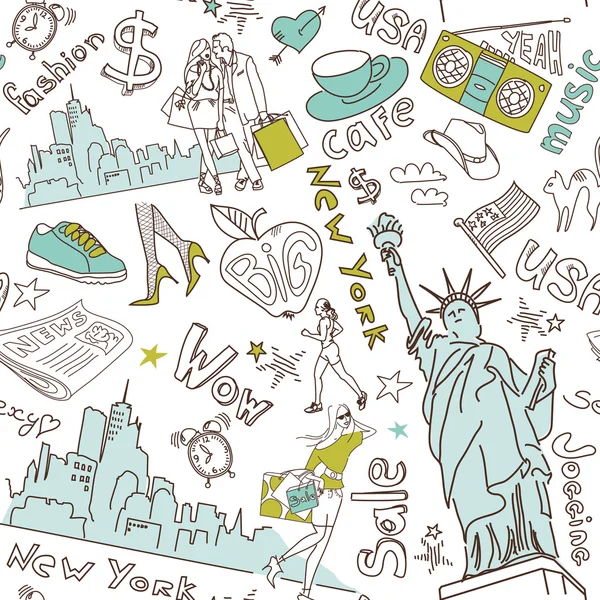纽约无缝涂鸦图案 — 图库矢量图片