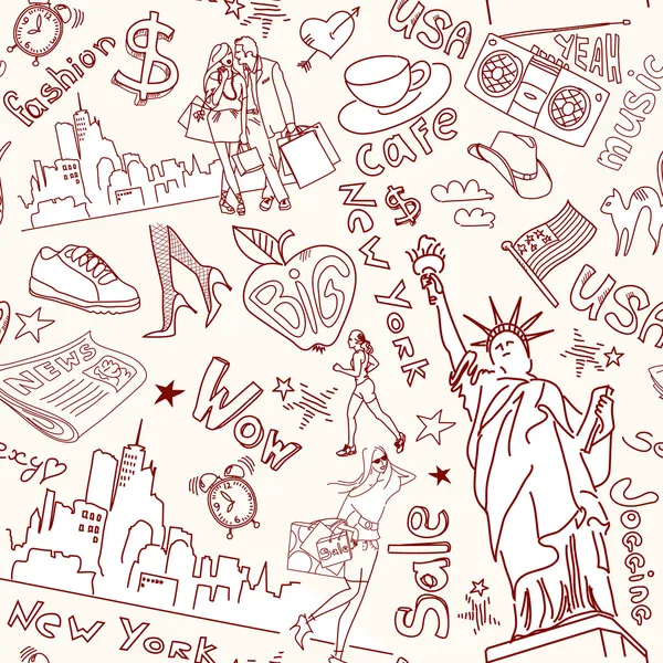 New York-i zökkenőmentes doodles minta — Stock Vector