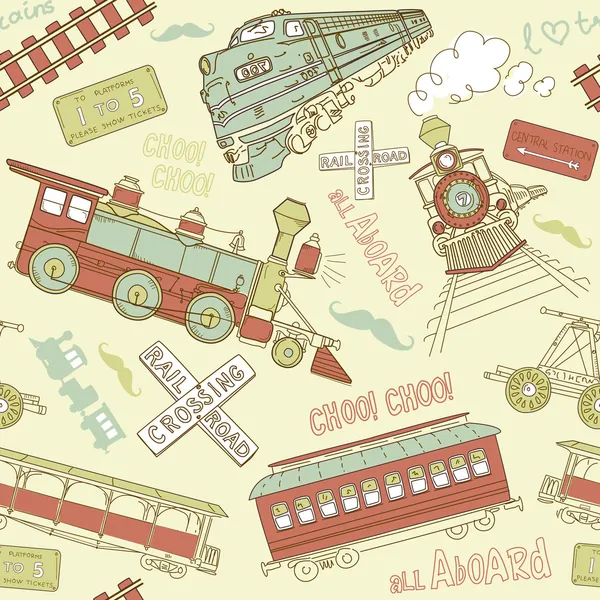 Samles pattern vintage trains — Stock Vector