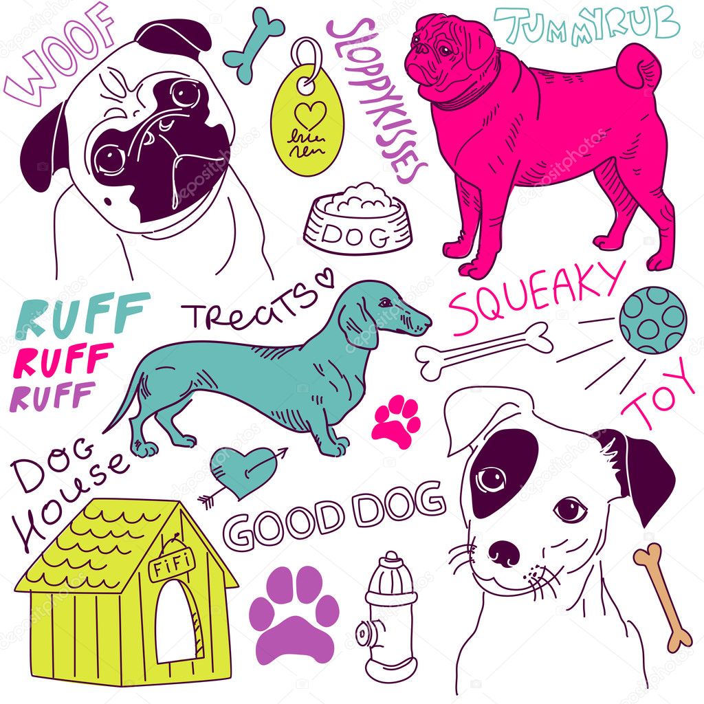 Love Dogs! vector doodles set