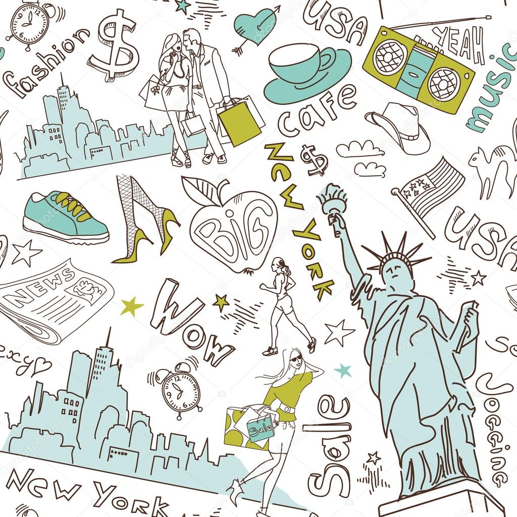 New York seamless doodles pattern