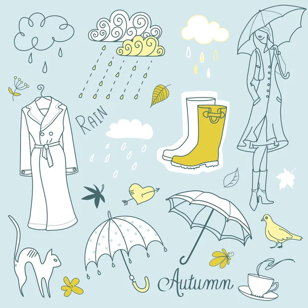 Regenachtige herfstdagen doodles — Stockvector