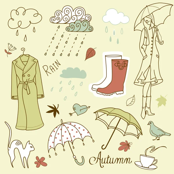 Doodles βροχερές μέρες του φθινοπώρου — Διανυσματικό Αρχείο