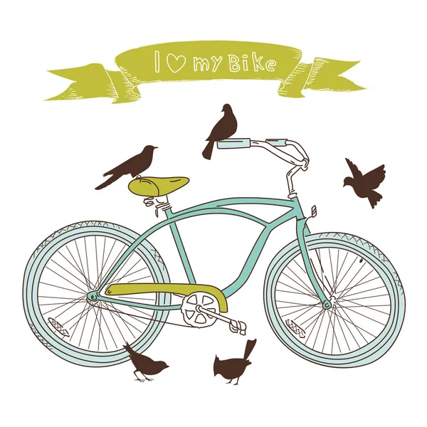 Fiets en vogels — Stockvector