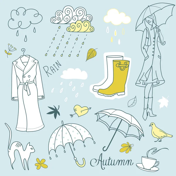 Rainy autumn days doodles — Stock Vector