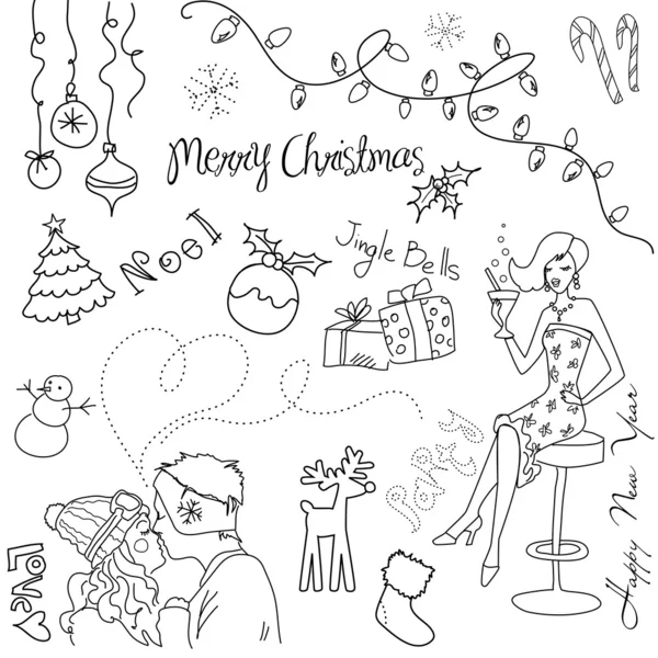 Kerstmis en Nieuwjaar doodles — Stockvector