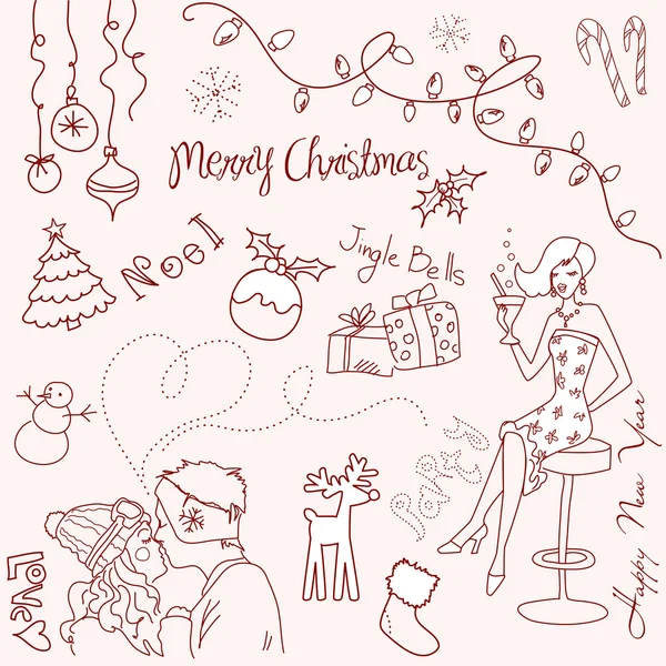 Kerstmis en Nieuwjaar doodles — Stockvector