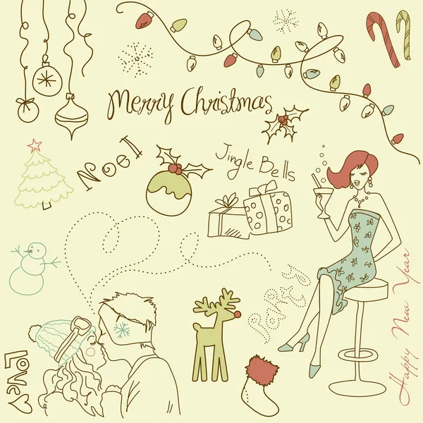 Kerstmis en Nieuwjaar doodles — Stockvector