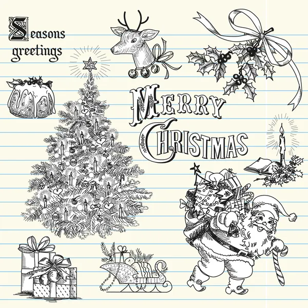 Kerstmis doodles — Stockvector