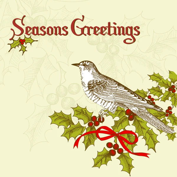 Вінтажна різдвяна листівка з пташкою — стоковий вектор
