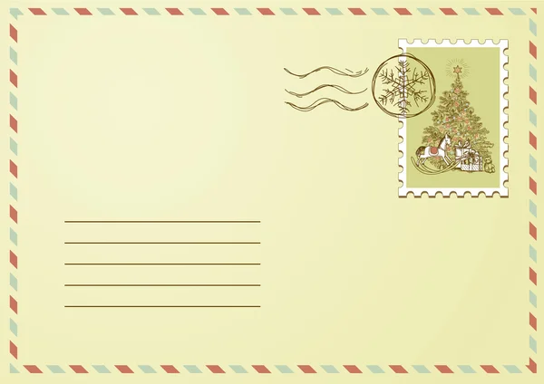 Enveloppe avec timbre de Noël — Image vectorielle