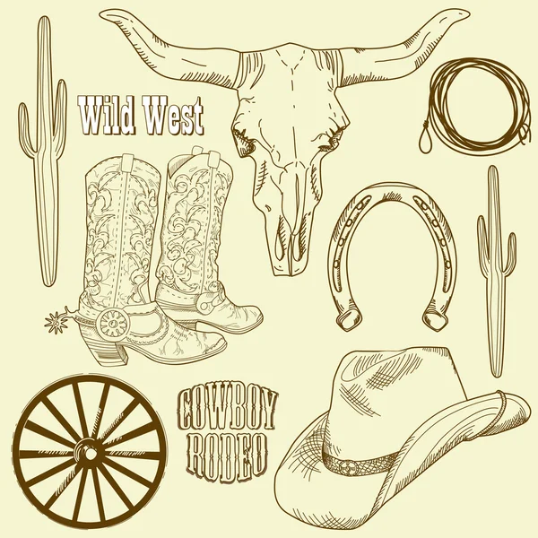 Selvaggio West Western Set — Vettoriale Stock