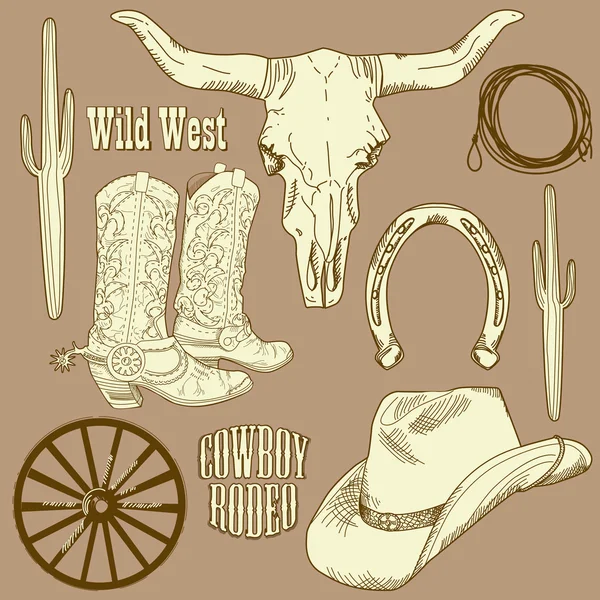 Selvaggio West Western Set — Vettoriale Stock