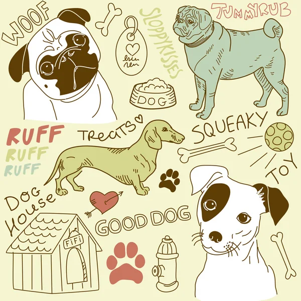 Kutyák doodles készlet — Stock Vector