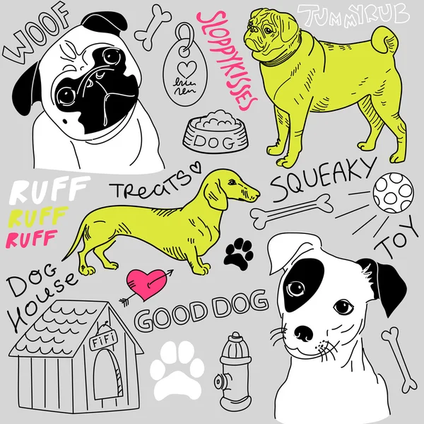 Kutyák doodles készlet — Stock Vector