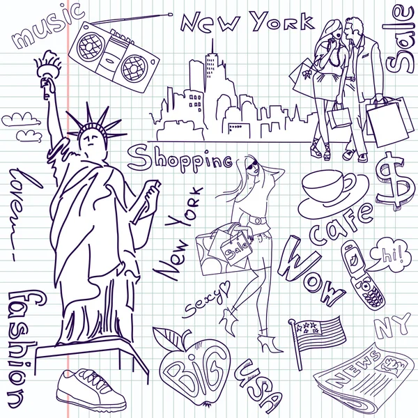 New York doodles — Stock vektor