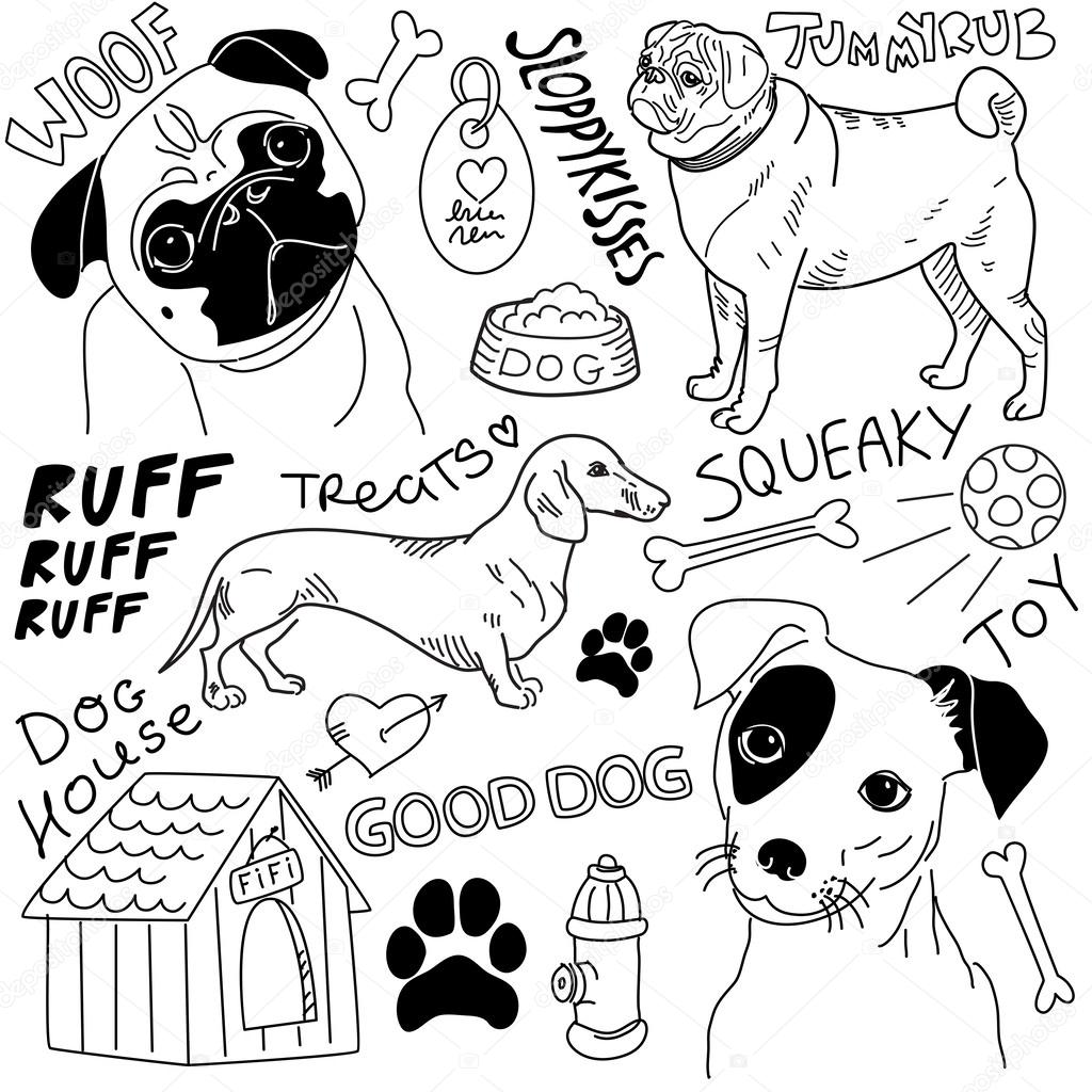 Dogs doodles set