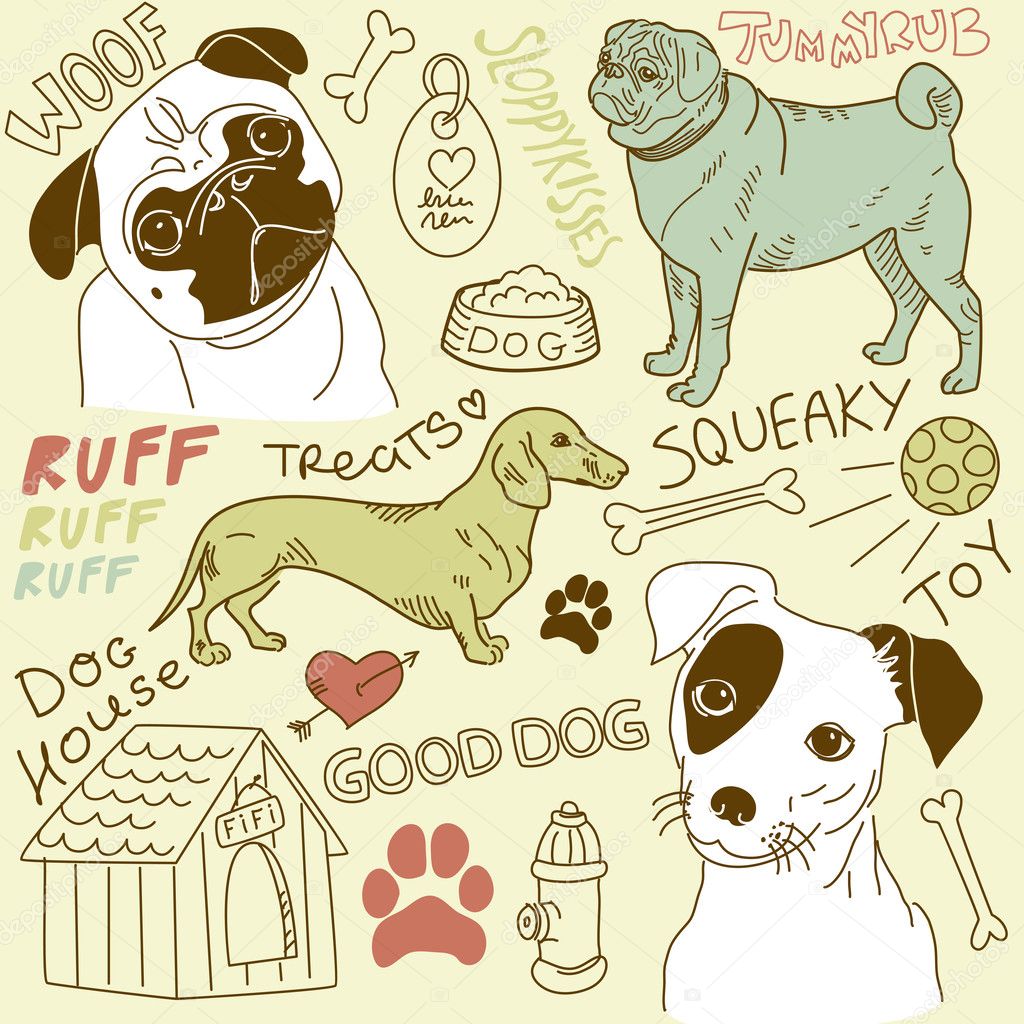 Dogs doodles set