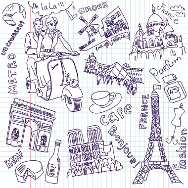 Sightseeing in Paris doodles clipart