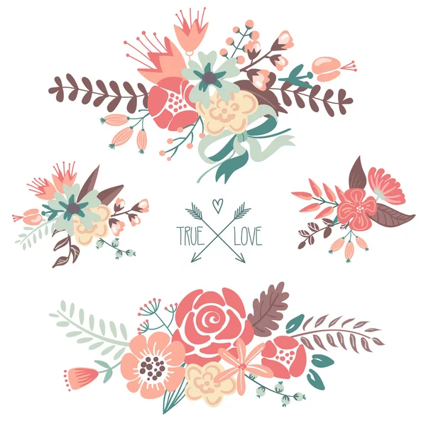 Bouquets, fleurs rétro — Image vectorielle