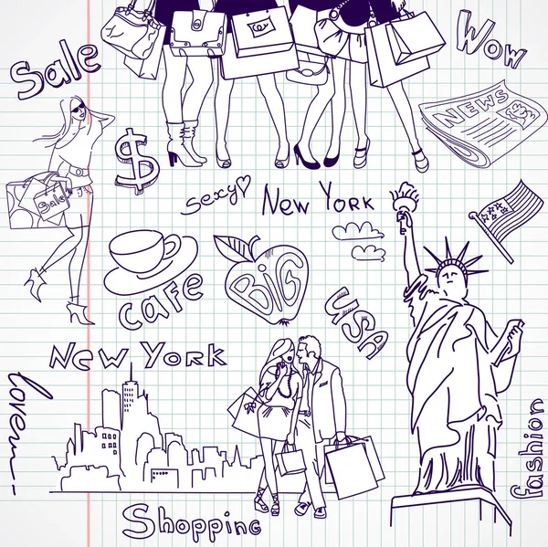 Compras en Nueva York — Vector de stock