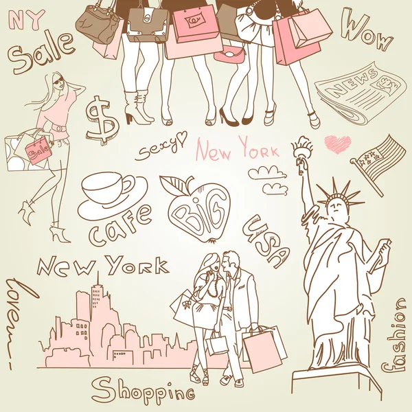 Shopping i new york — Stock vektor