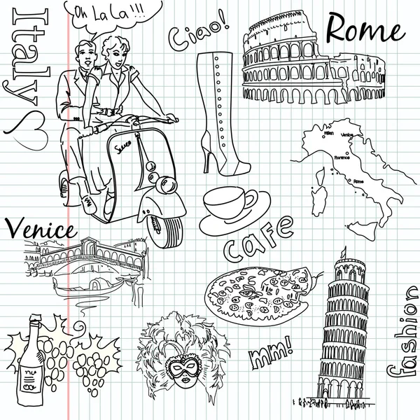 Italia doodle — Vettoriale Stock