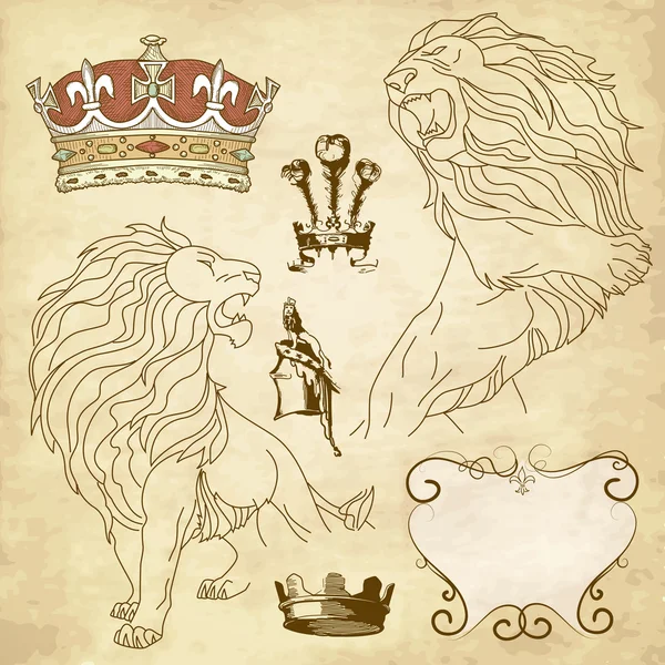 Heráldica de León y Corona — Vector de stock