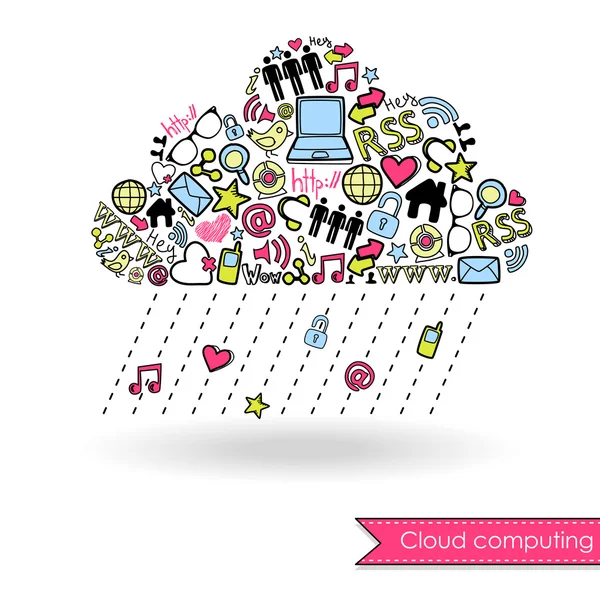 Computación en nube y concepto de redes sociales . — Vector de stock