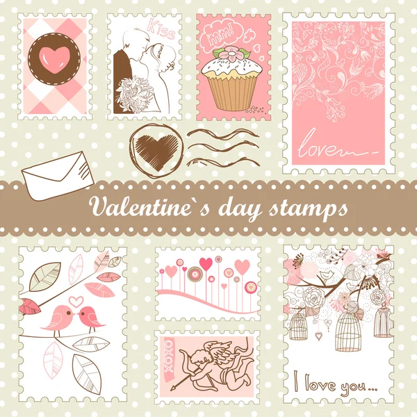 Timbres Saint-Valentin — Image vectorielle