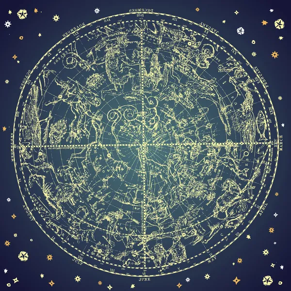 Wzór zodiaku konstelacji gwiazd północnym. — Wektor stockowy